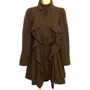 Ryu Wool Blend Ruffled Belted Coat Juniors Size Small Button Front Swingy